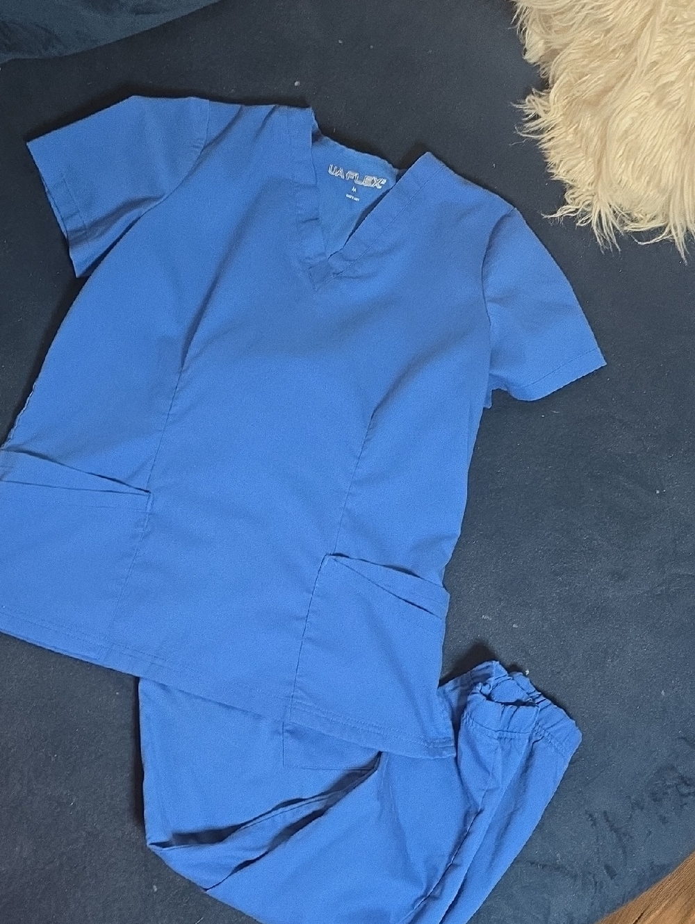Blue Medical Scrub Set - V-Neck Top & Elastic Pants